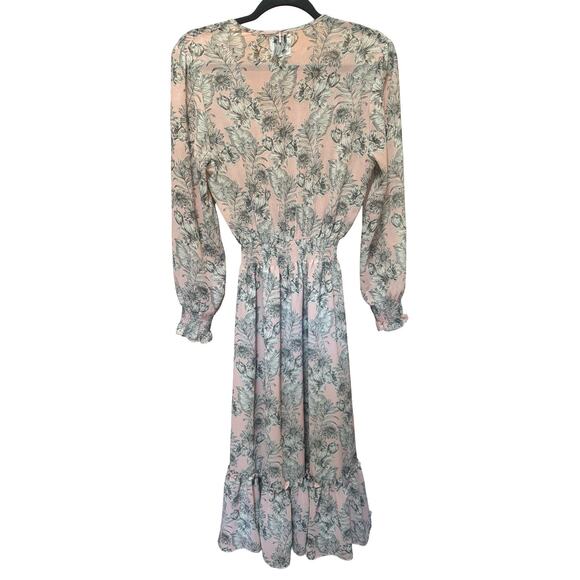 MISA Los Angeles Smocked Waist Maxi Dress Floral Boho Ruffle Hem Size Small - Picture 3 of 6
